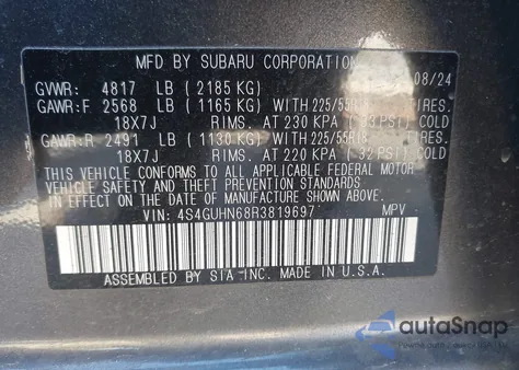 2024 Subaru Crosstrek Limited z USA, uszkodzony, nr VIN 4S4GUHN68R3819697